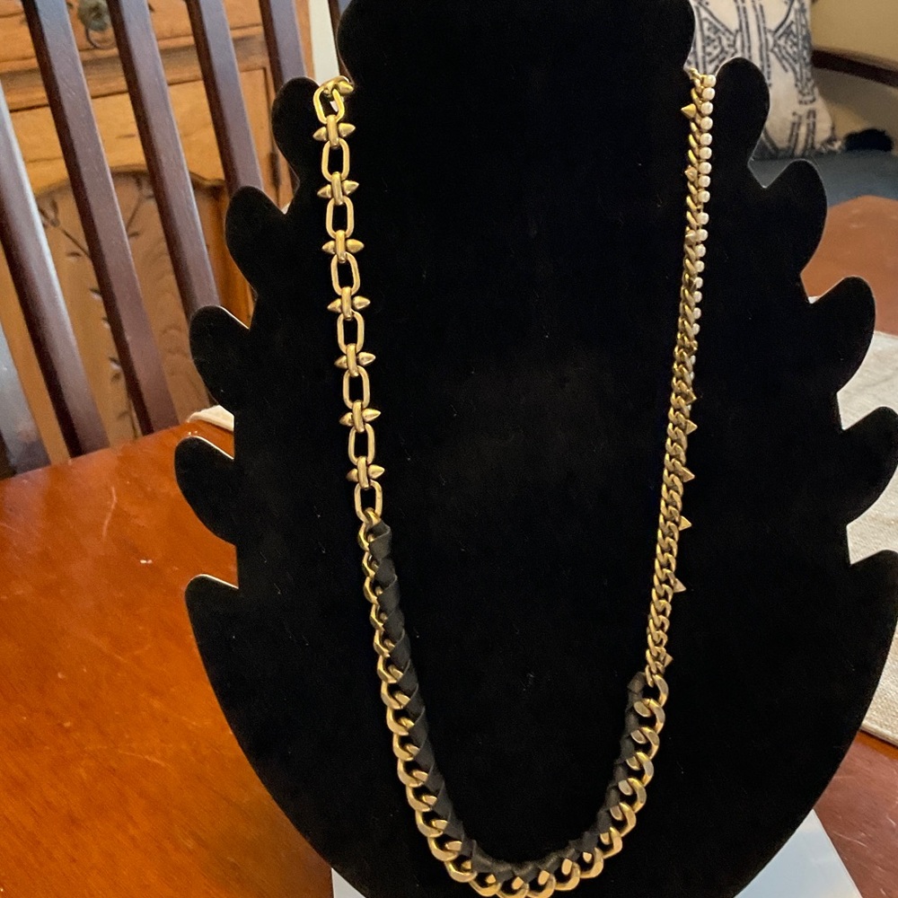 Stella and Dot Elegant Gold and Black Chain Necklace with spikes and pearls